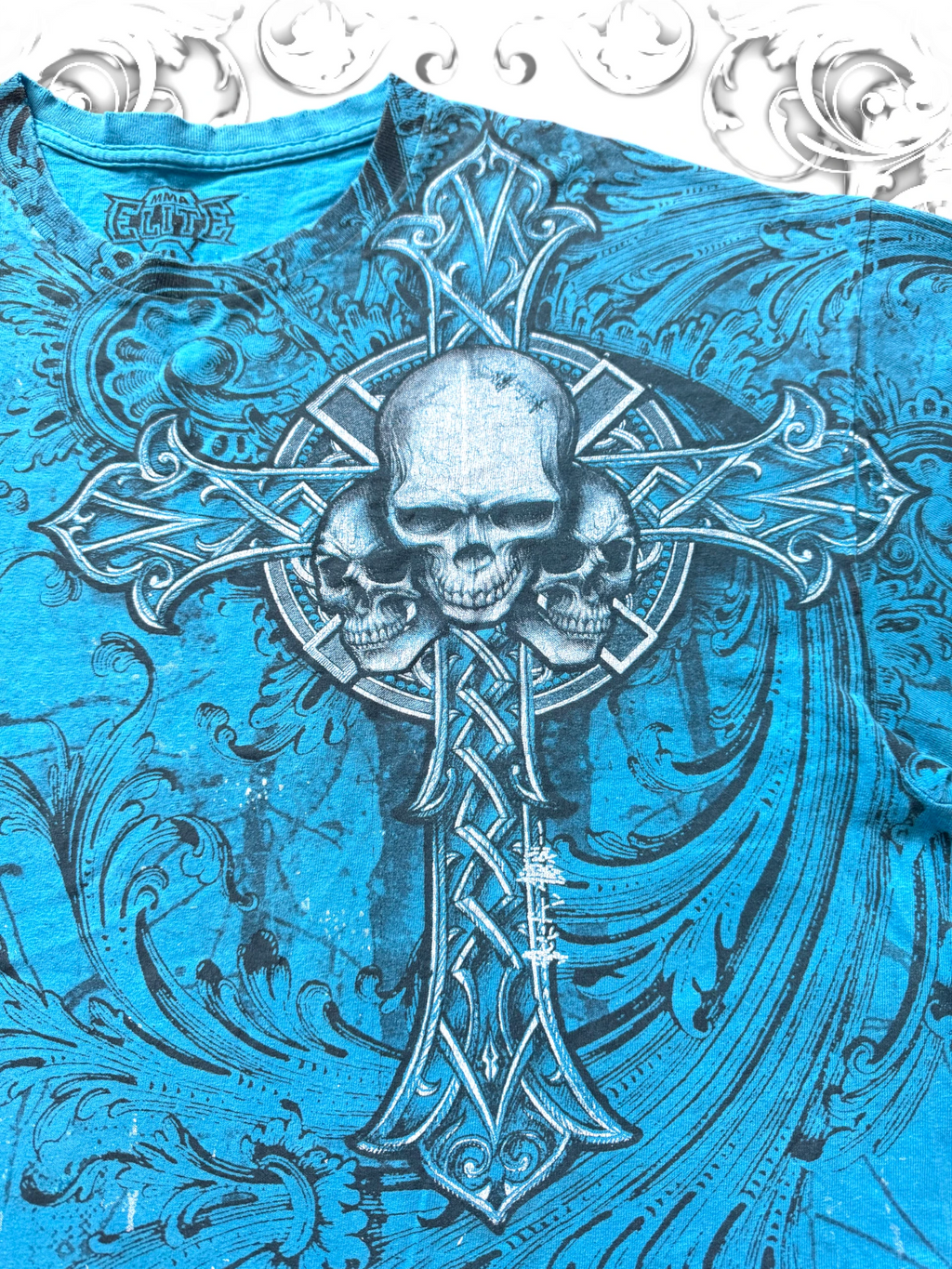 MMA Elite Blue Triple Skull 2000s T-Shirt