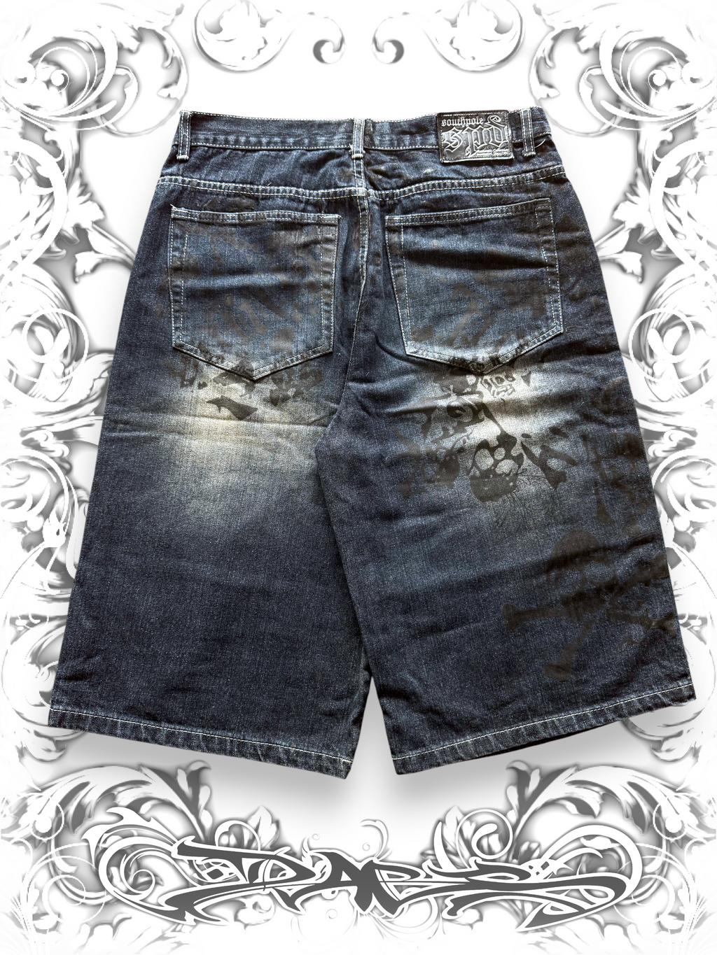 dark washed y2k skeleton denim shorts