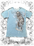 Blue Affliction Grim Reaper graphic t-shirt with embellished design inspired by 2000s MMA and vintage streetwear fashion