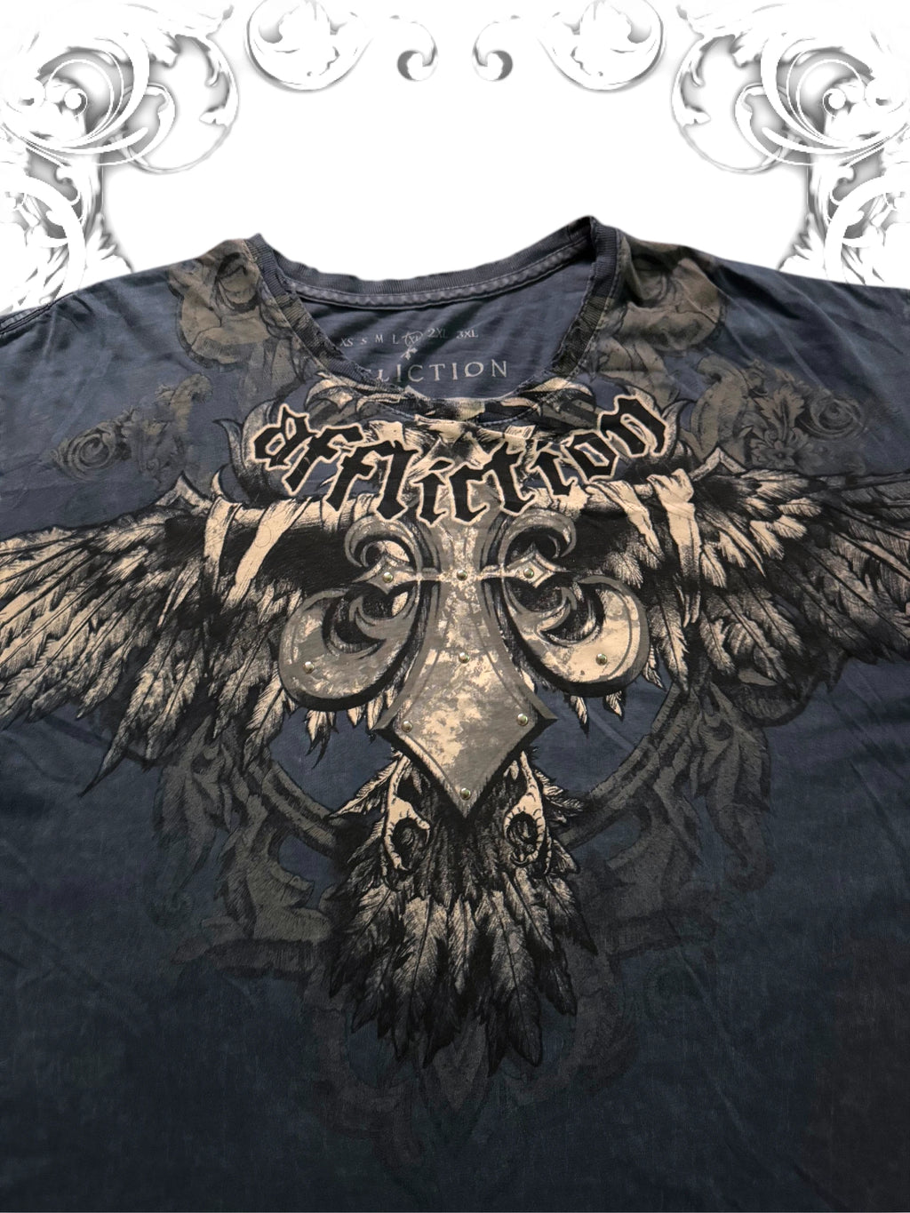 Affliction Vintage Graphic Tee with Studded Crow Design and 2000s Streetwear Style