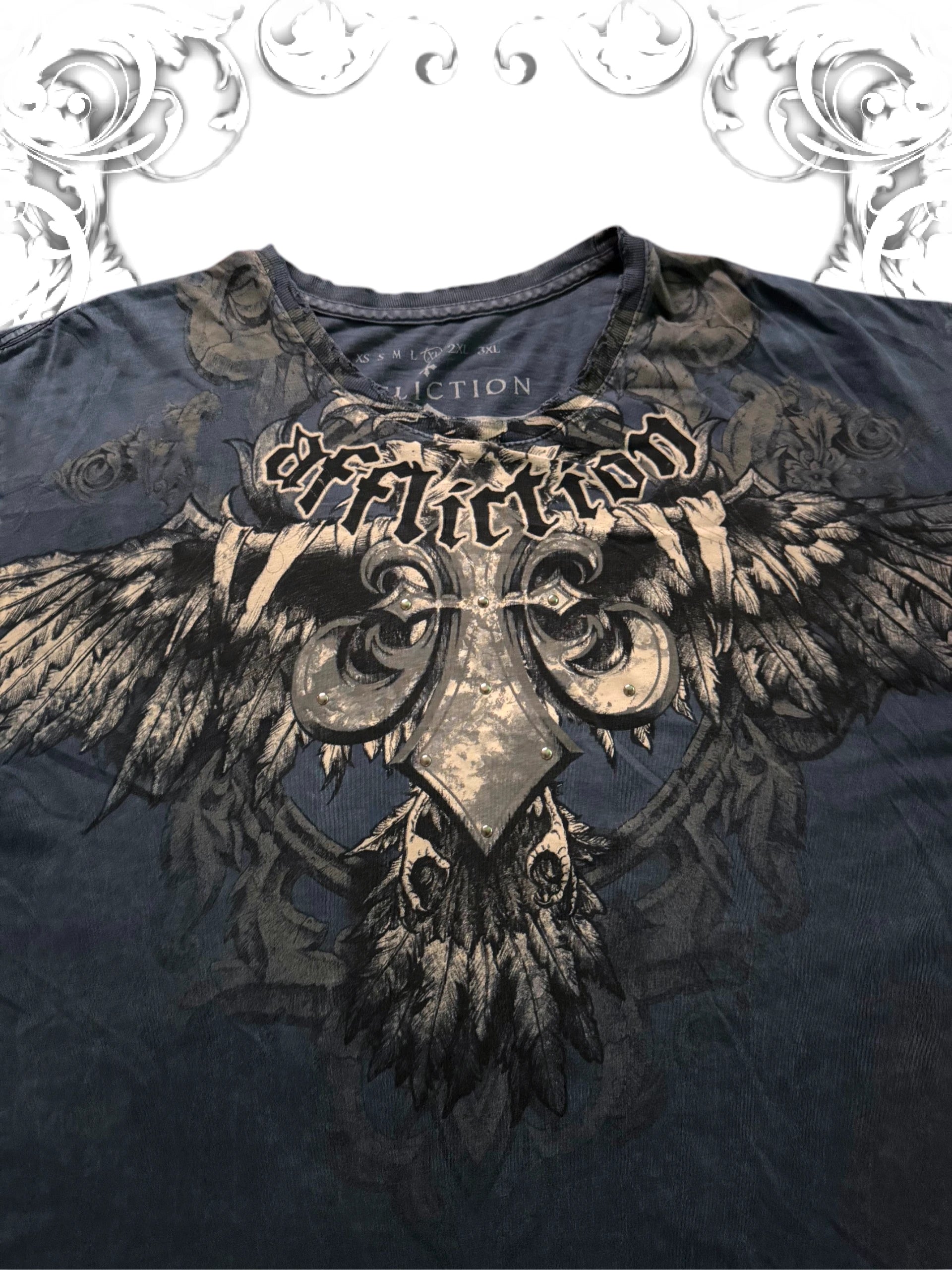 Affliction Vintage Graphic Tee with Studded Crow Design and 2000s Streetwear Style