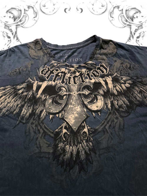 Affliction Vintage Graphic Tee with Studded Crow Design and 2000s Streetwear Style
