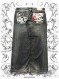 baggy pants with Bishops Island Embroidery on backpockets and faded washing in y2k style