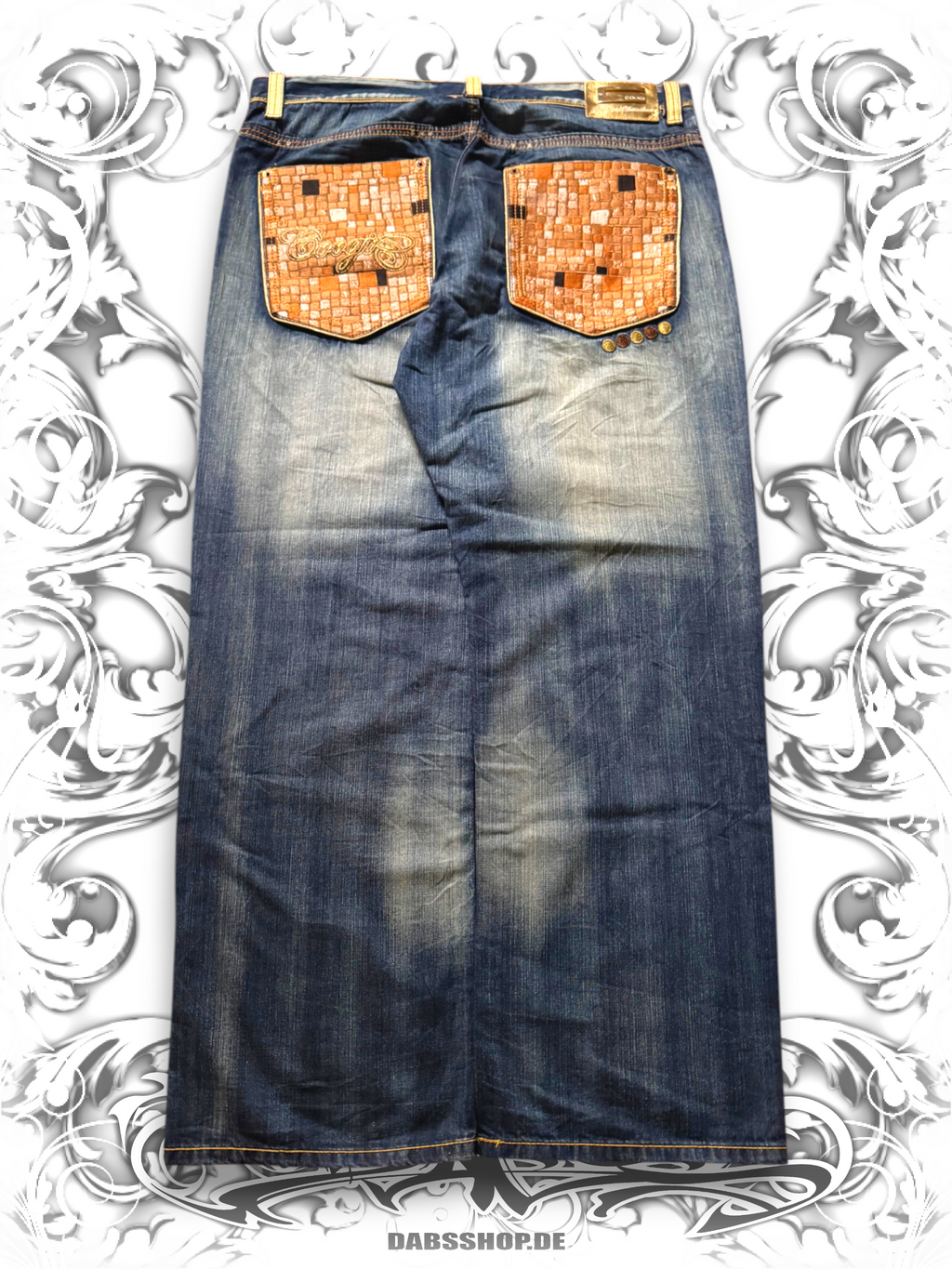 Coogi Golden Embroidered Premium Baggy Pants blue washing back view