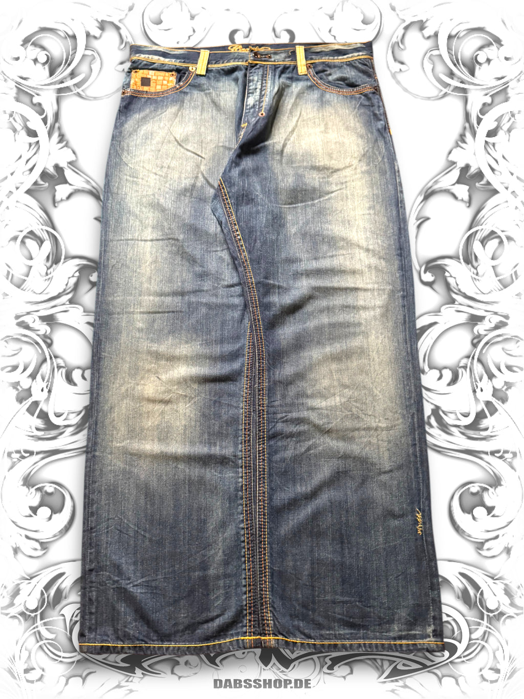 Coogi Golden Embroidered Premium Baggy Pants blue washing front view