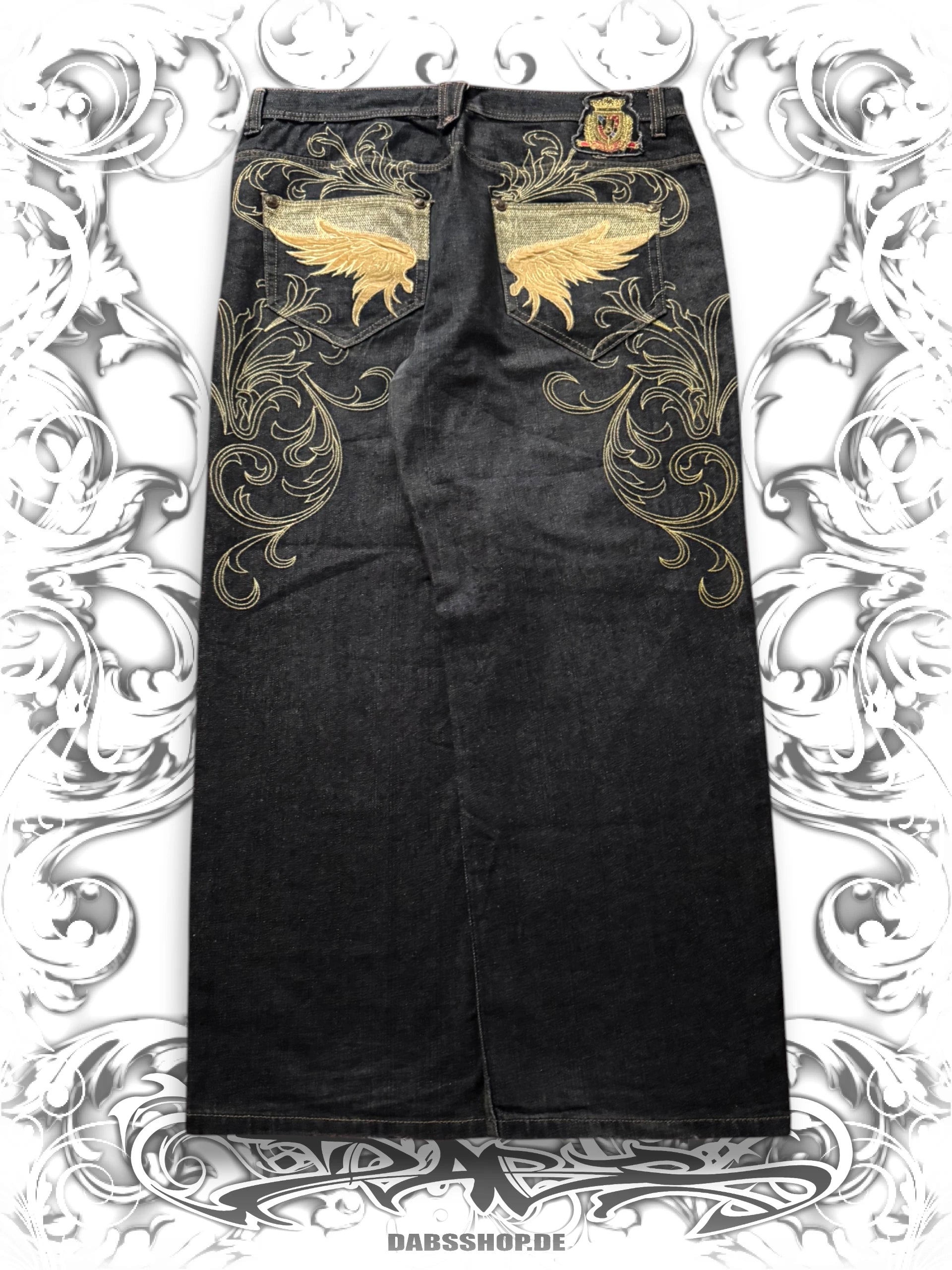 Crownholder Victorious wide leg Jeans with studded wing embroidery 