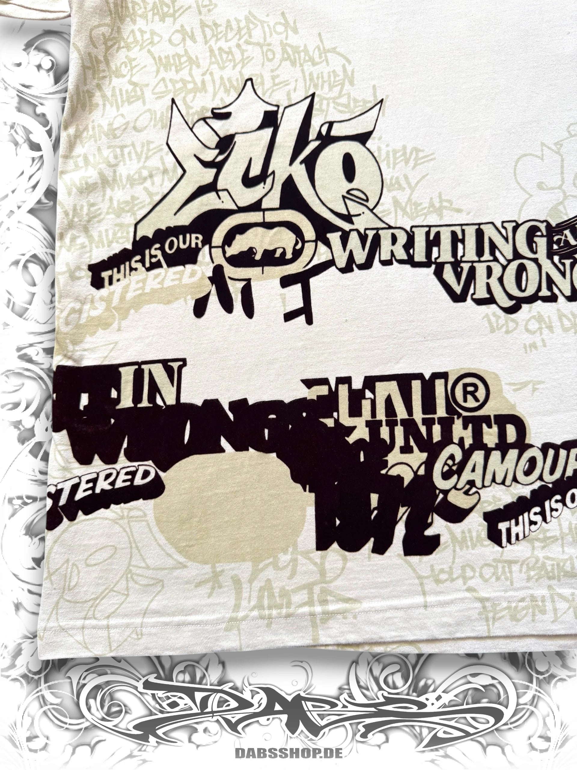 Ecko Unltd. "Writing All Wrongs" Beige Graffiti T-Shirt with brown 3d velvet print