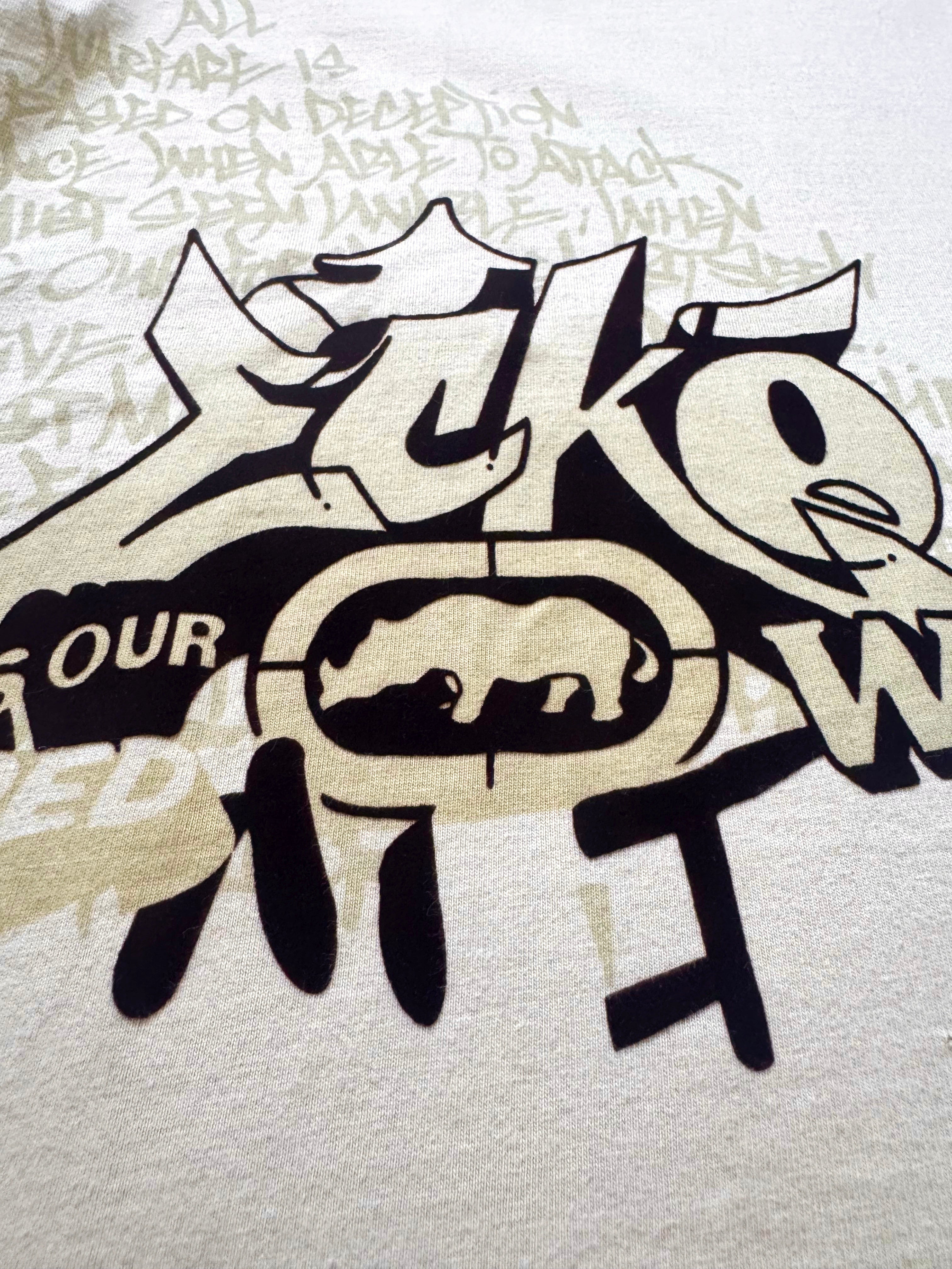 Ecko Unltd. "Writing All Wrongs" Beige Graffiti T-Shirt with brown 3d velvet print