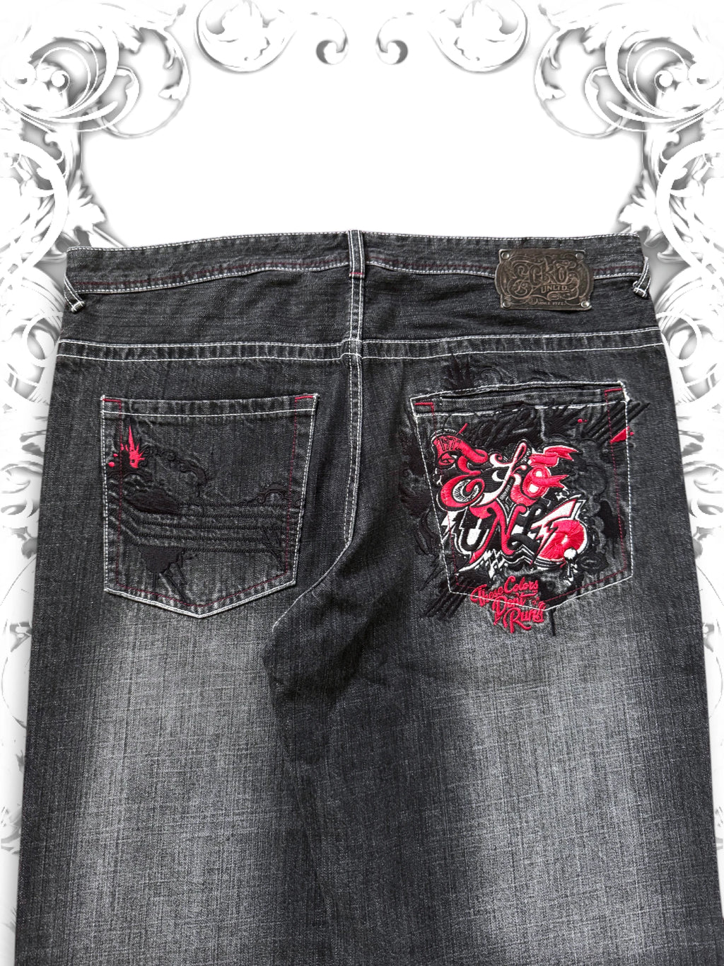 Black Ecko Unltd. Jeans with red embroidered Back Pockets worn by Jesse Pinkman