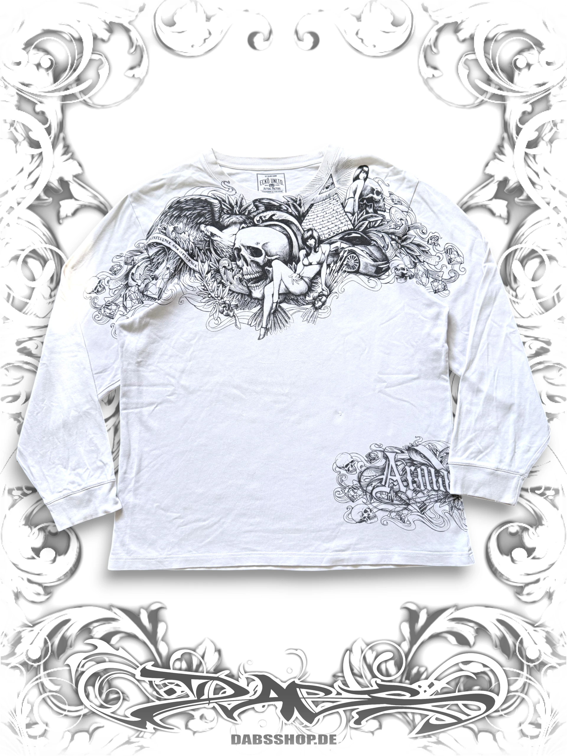 Ecko Unltd. Rare Armageddon longsleeve with skull and eye of providence graphic print in Hip Hop style