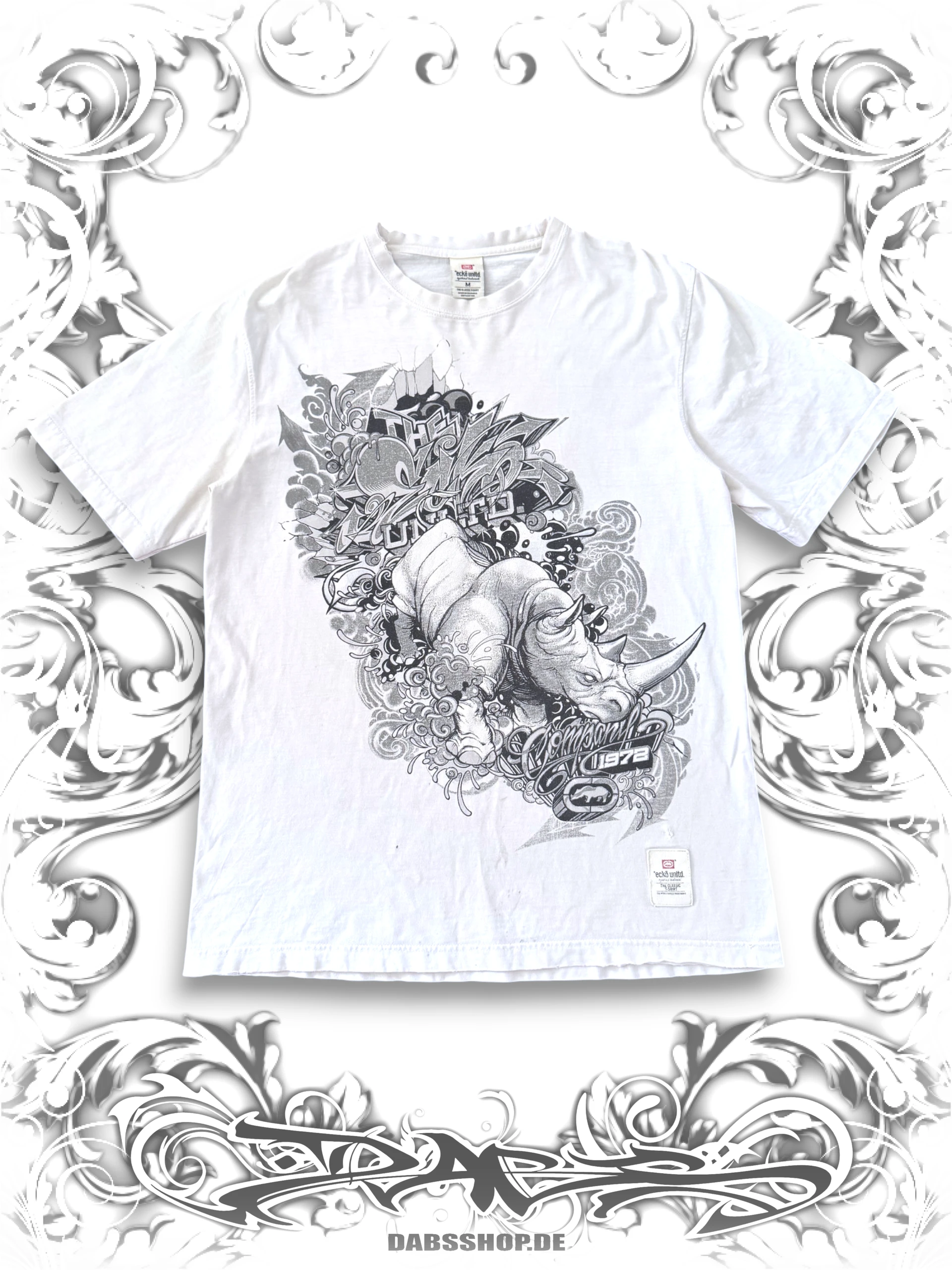 Ecko Unltd. vintage T-shirt with textured rhino graphic print in Y2K streetwear style