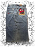 Baggy Pants with fat albert & the junkyard gang cartoon embroidery from the 2000s hip hop era