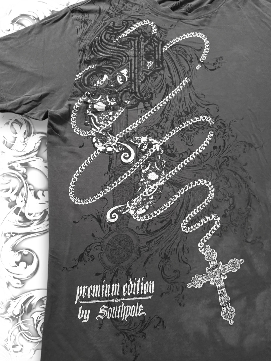 Southpole Rosary Cross Chain Grunge T-Shirt