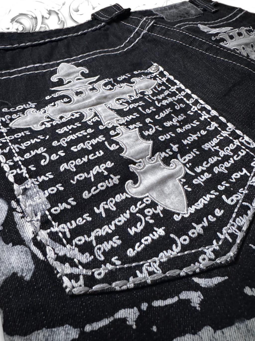 Victorious Embroidered Crosses Vintage Baggy Pants
