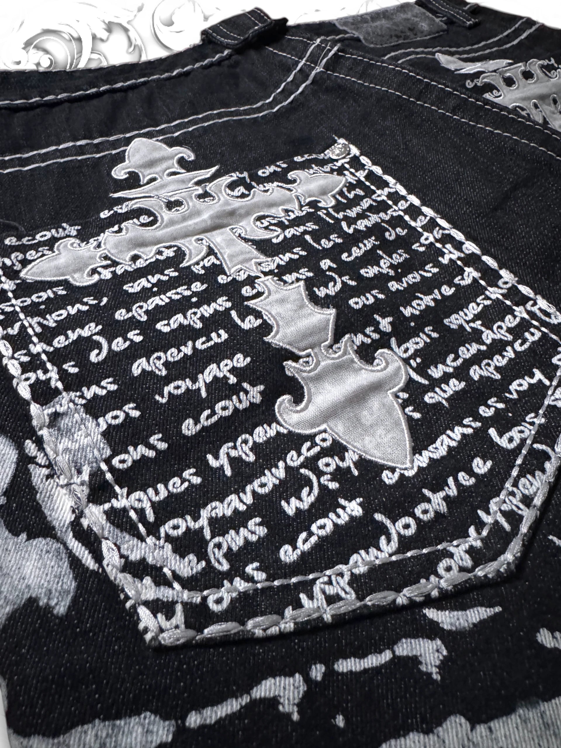 Victorious Embroidered Crosses Vintage Baggy Pants