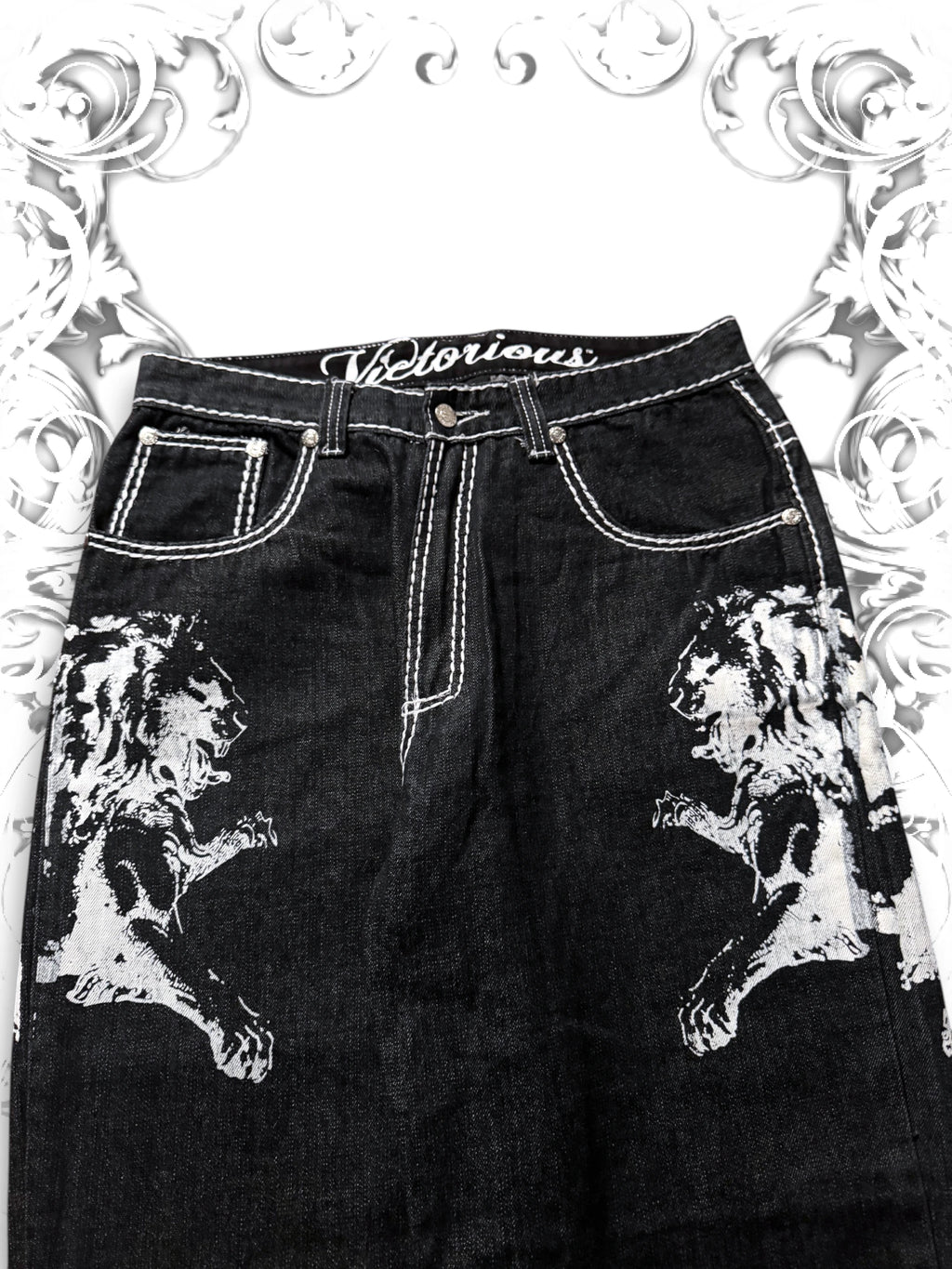 Victorious Embroidered Crosses Vintage Baggy Pants