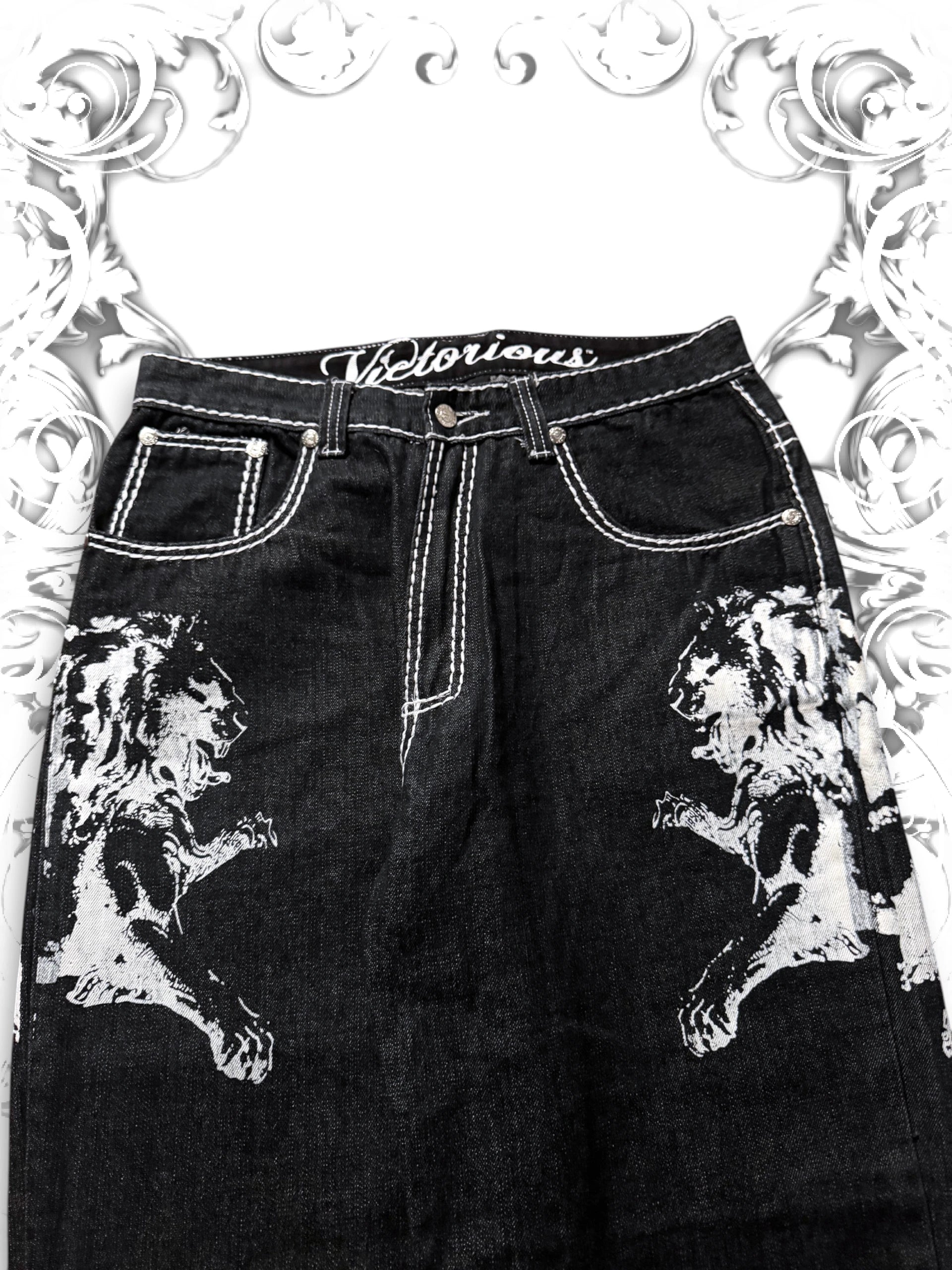 Victorious Embroidered Crosses Vintage Baggy Pants
