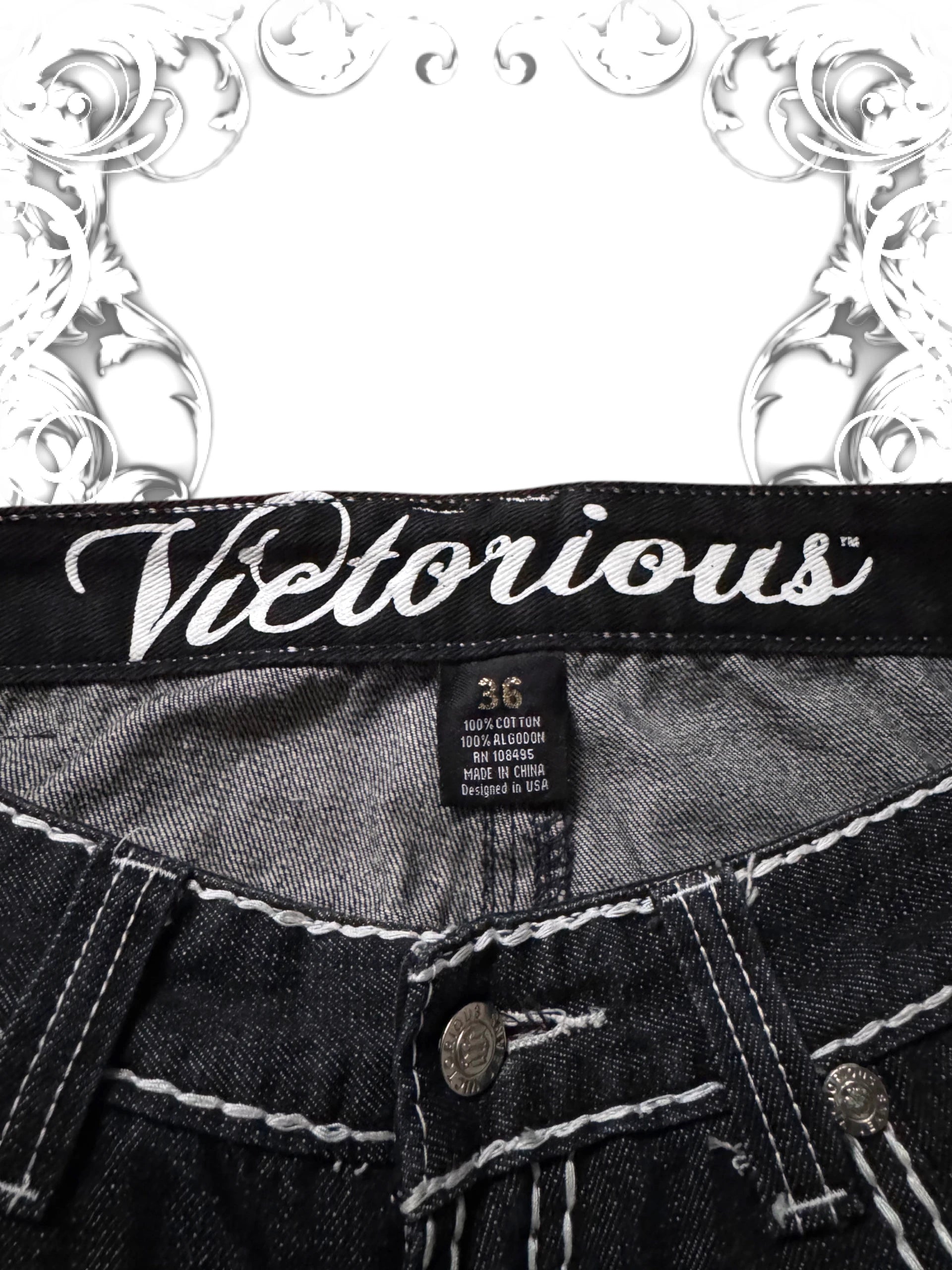 Victorious Embroidered Crosses Vintage Baggy Pants