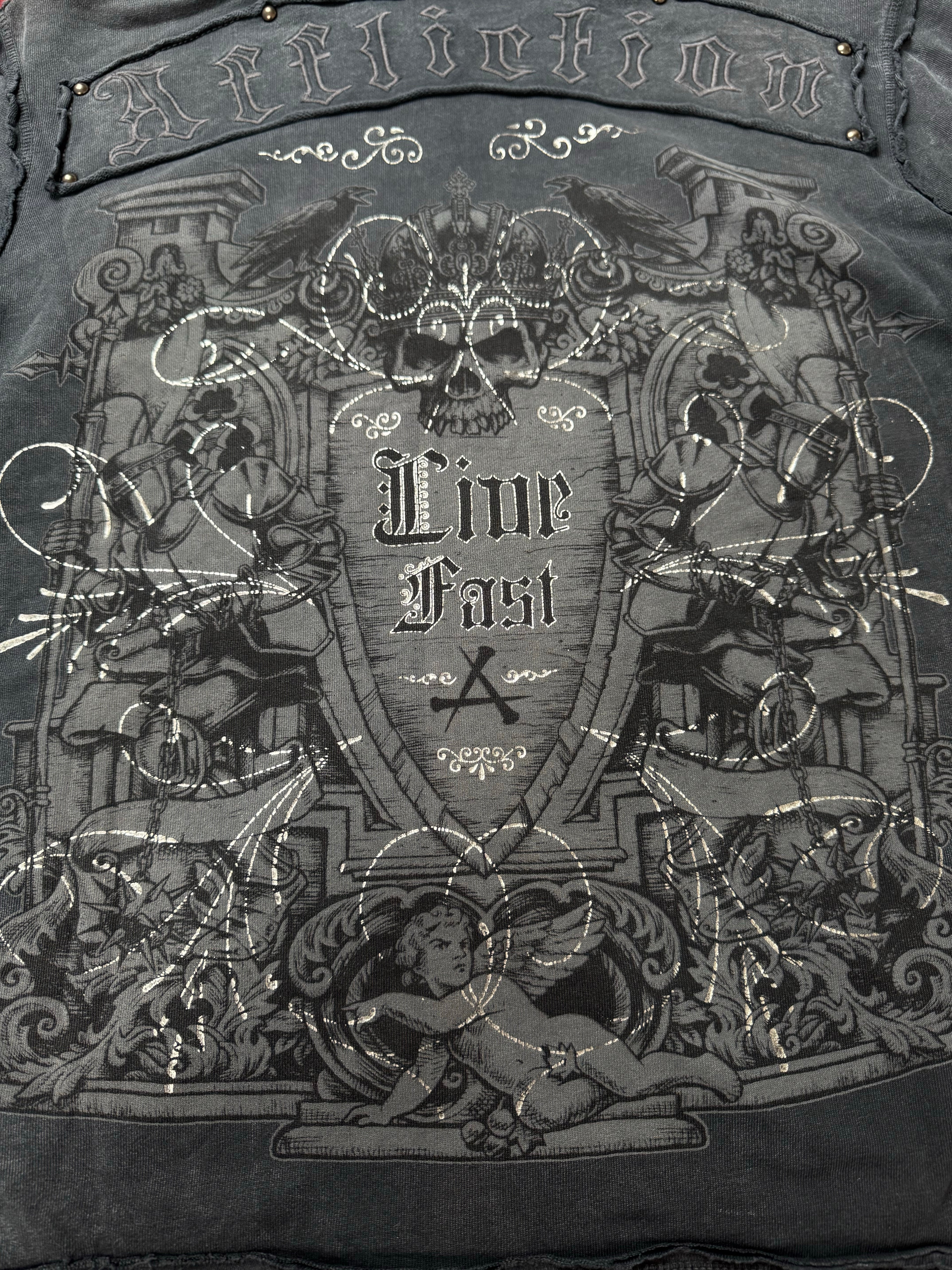 Rare Affliction Crowned Skull Zip Hoodie