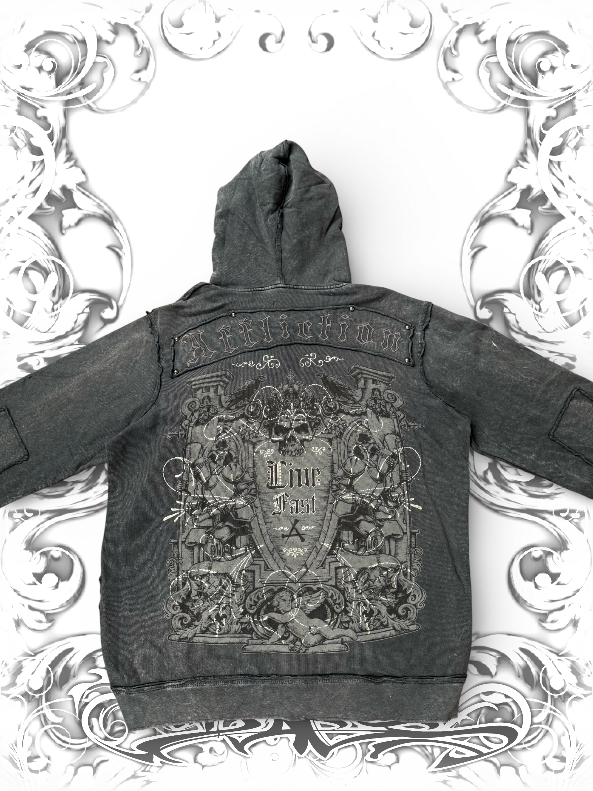 Rare Affliction Crowned Skull Zip Hoodie