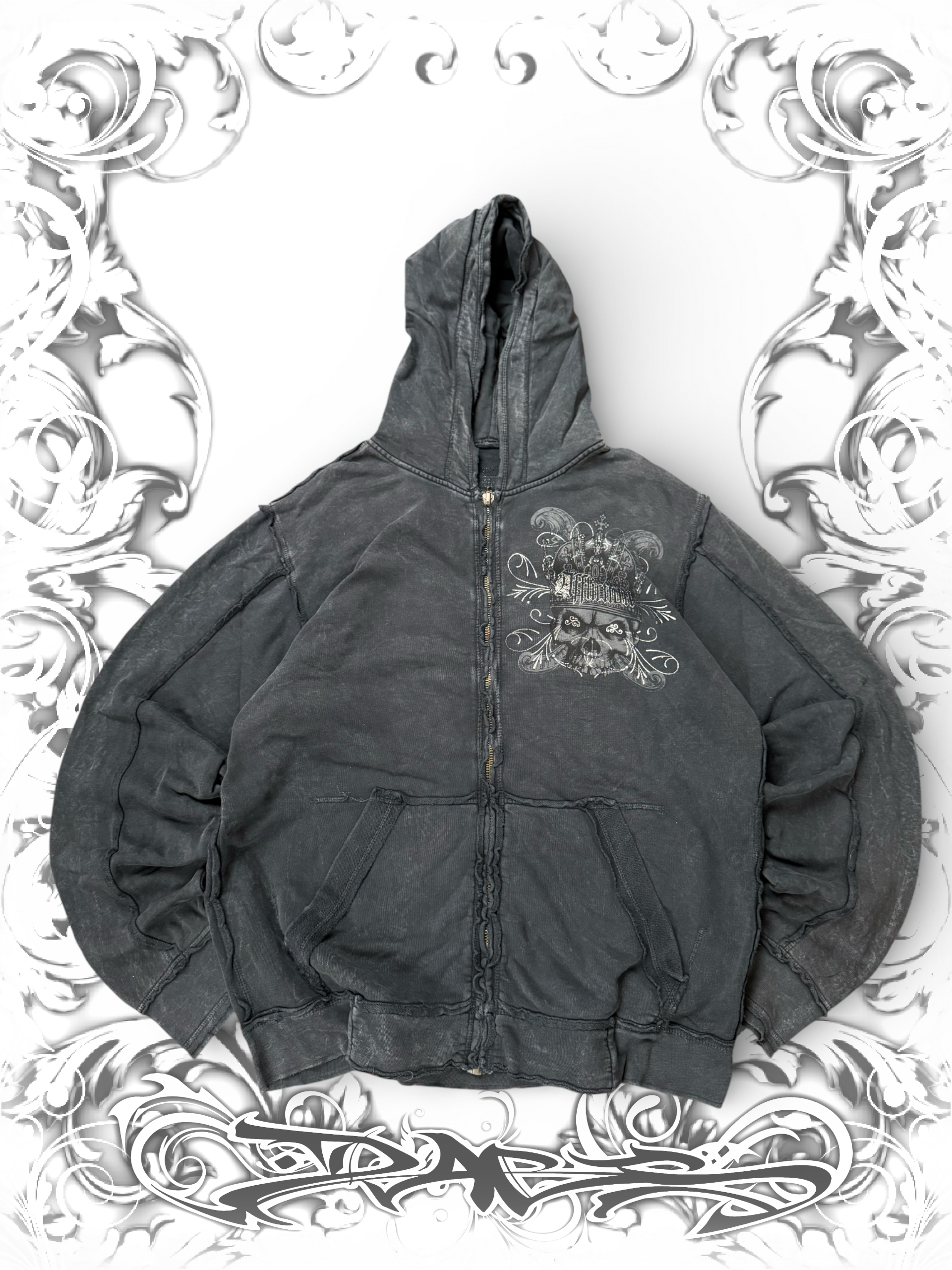 Rare Affliction Crowned Skull Zip Hoodie