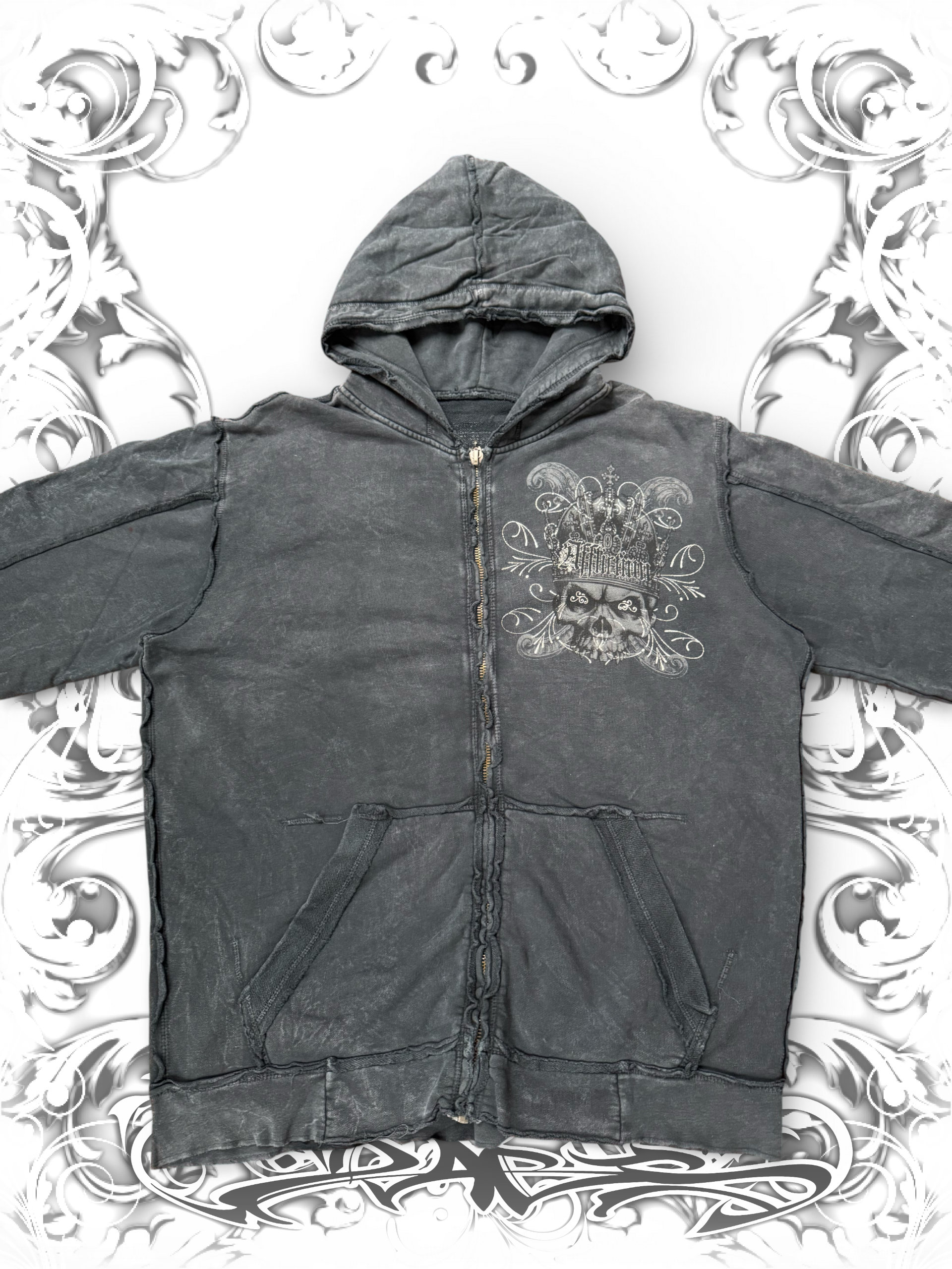 Rare Affliction Crowned Skull Zip Hoodie