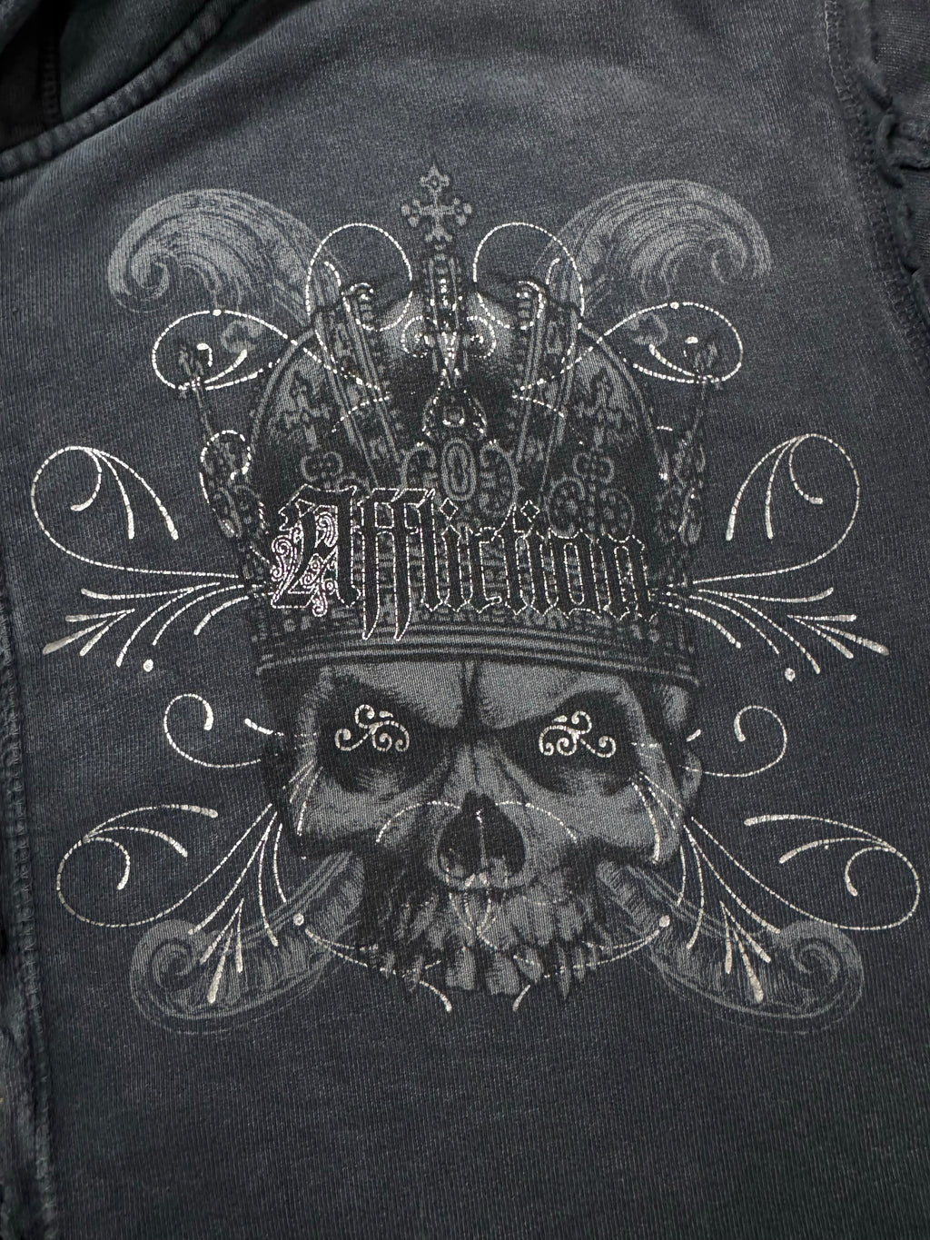 Rare Affliction Crowned Skull Zip Hoodie