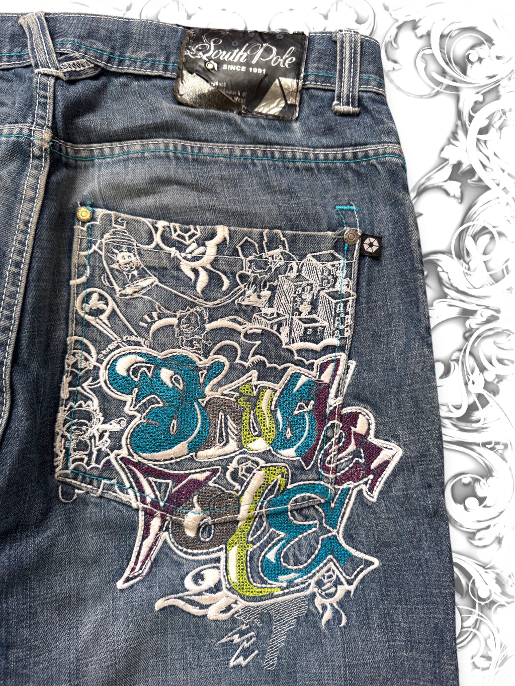 Southpole Embroidered Graffiti Tag 2000s Jeans