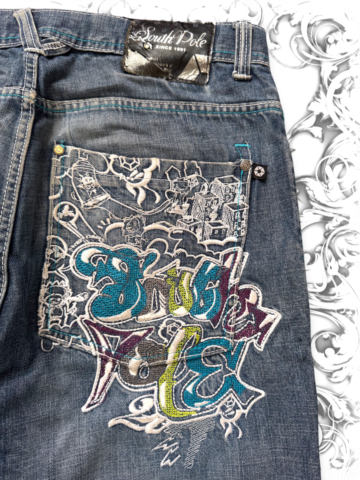 Southpole Embroidered Graffiti Tag 2000s Jeans