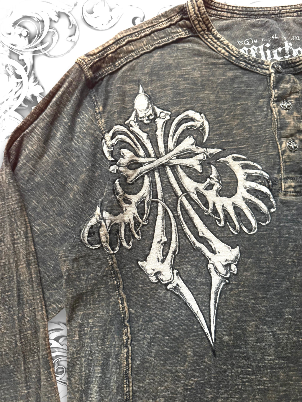 Affliction Skeletal Wings Grunge Thermal Longsleeve