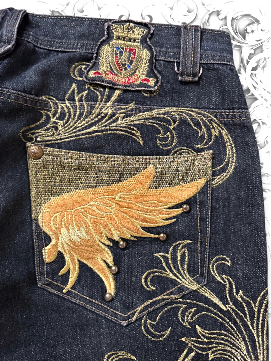 Crownholder Victorious Studded Wings Vintage Baggy Jeans