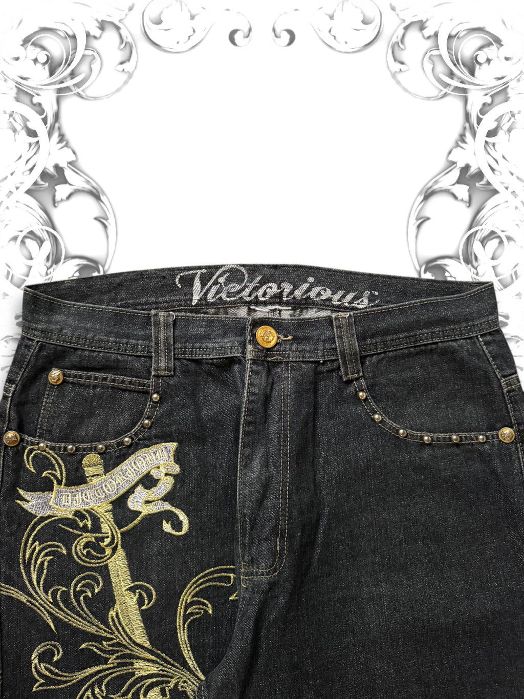 Crownholder Victorious Studded Wings Vintage Baggy Jeans