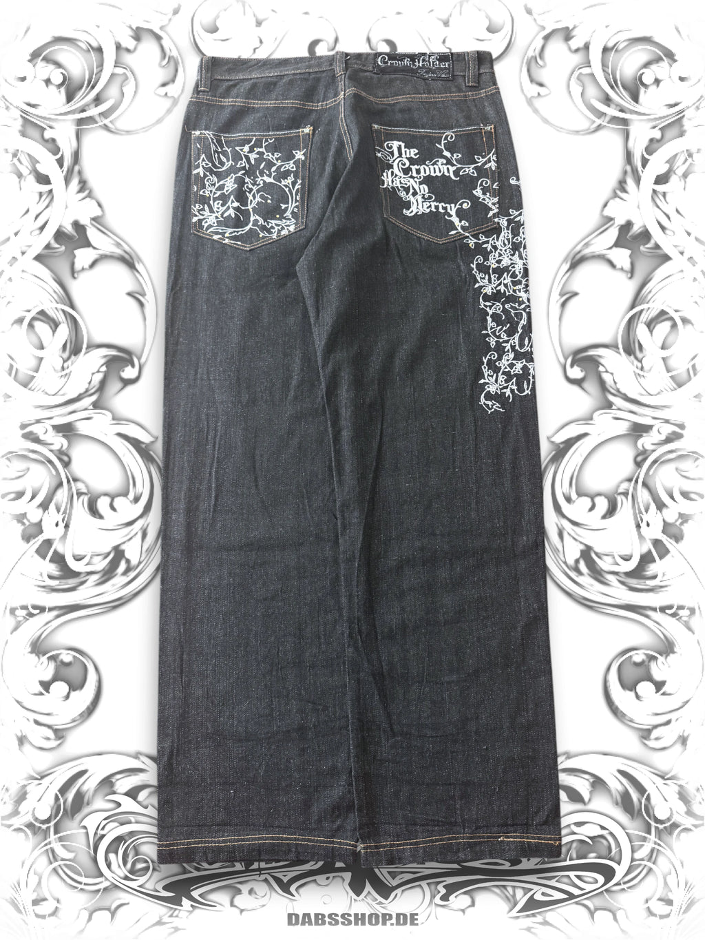 Crown Holder Embroidered Silver Vines Baggy Jeans