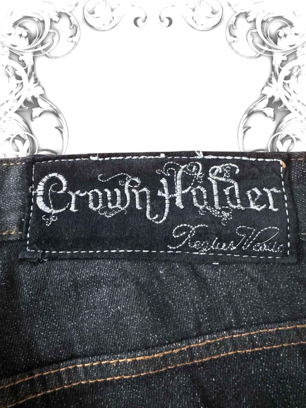 Crown Holder Embroidered Silver Vines Baggy Jeans