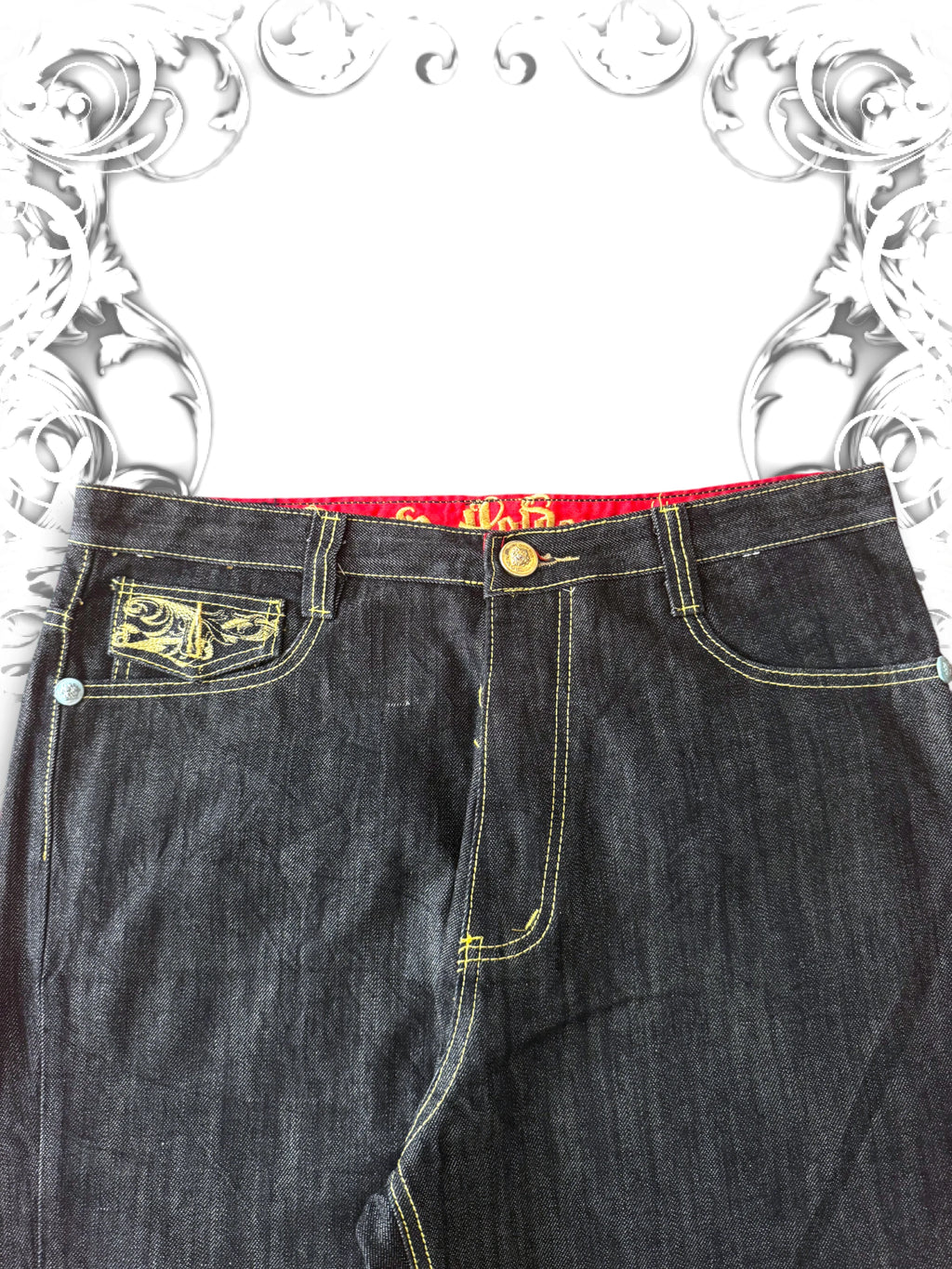 Crown Holder Embroidered Baggy Jeans