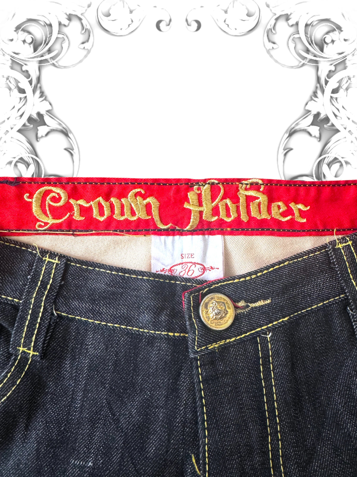 Crown Holder Embroidered Baggy Jeans