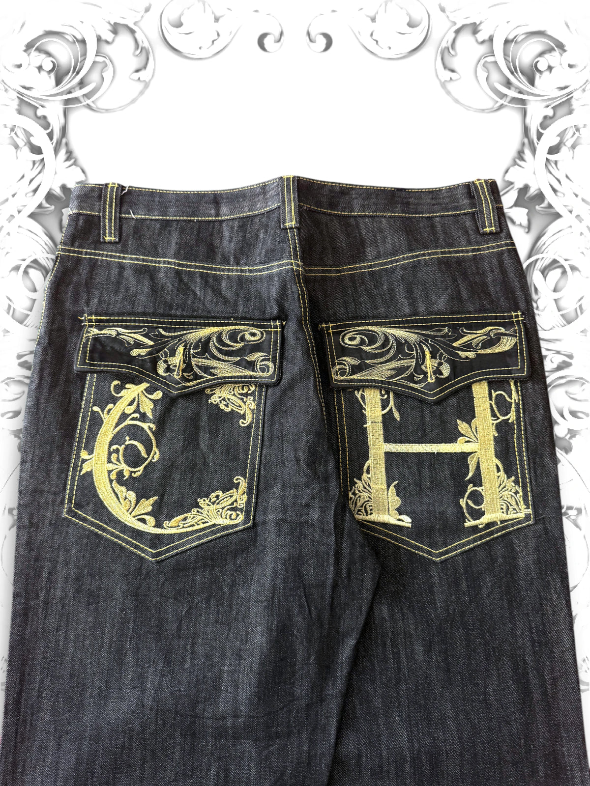 Crown Holder Embroidered Baggy Jeans