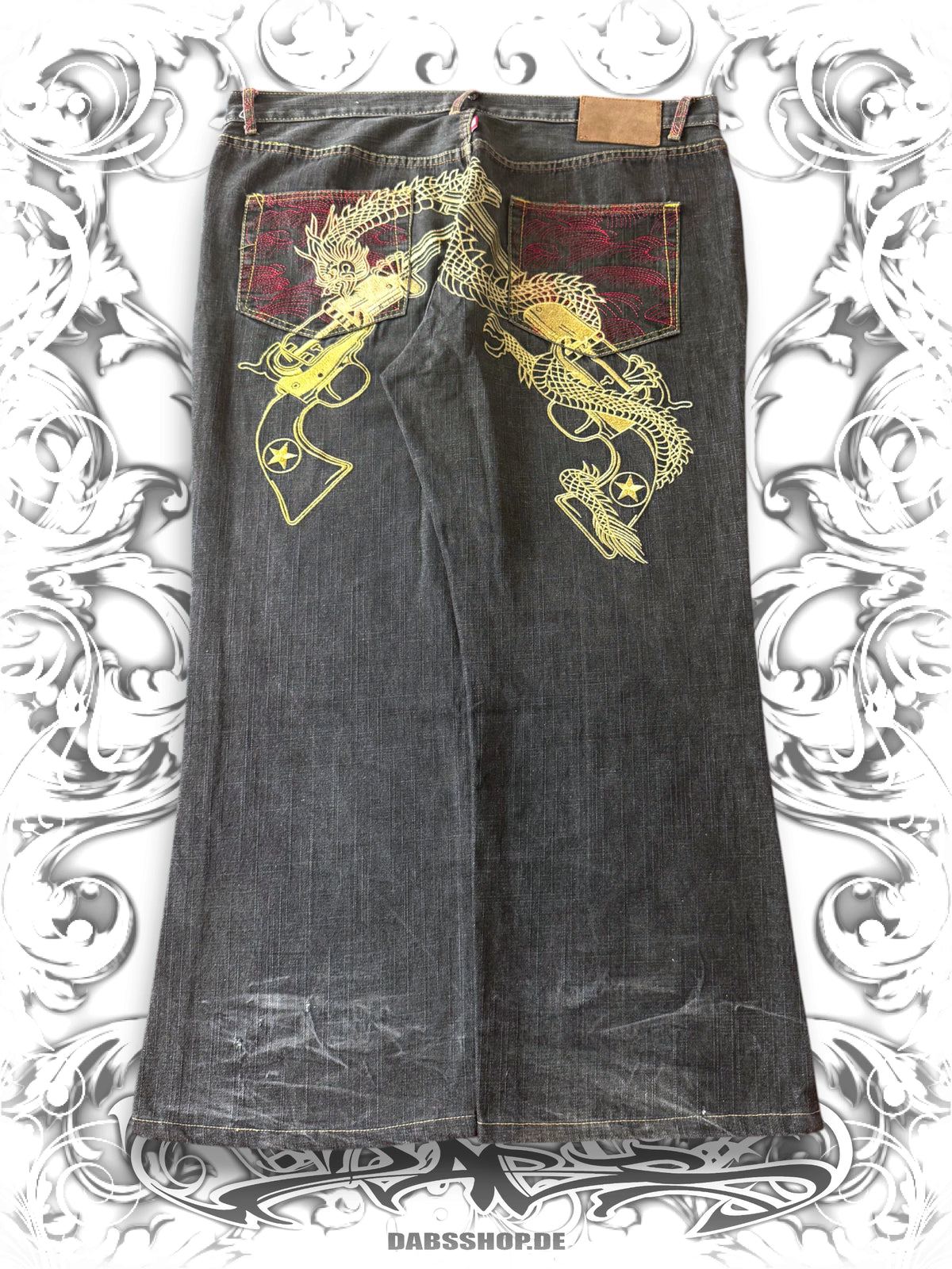 Red Monkey Company Embroidered Guns Flared Baggy Jeans
