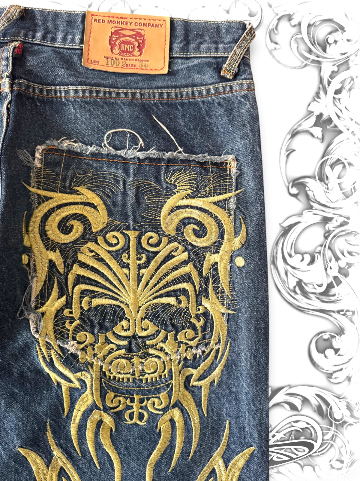 Red Monkey Company Tribal Embroidered Vintage Jeans