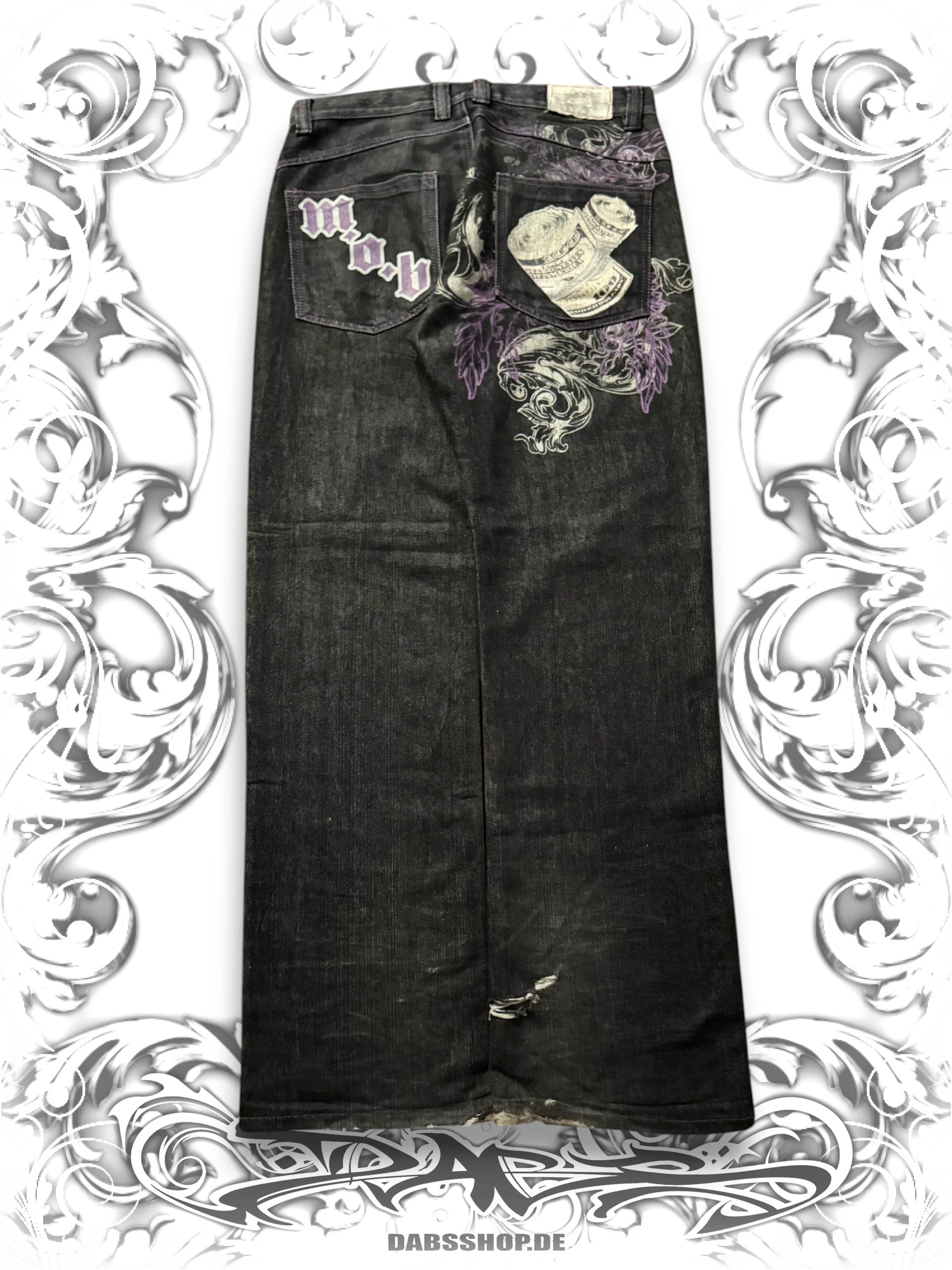 "Money over Bitches" 2000s hip hop baggy pants with money print