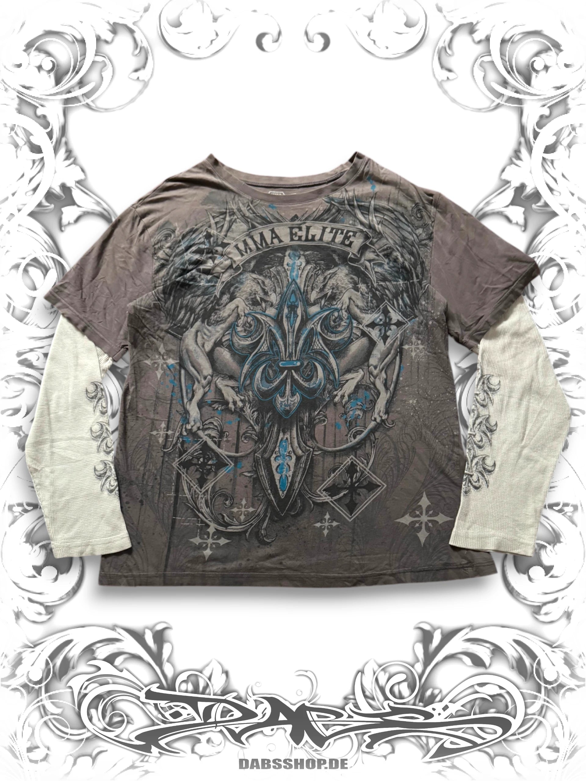 MMA Elite 2000s layered longsleeve with heraldic eagle graphic Y2K style