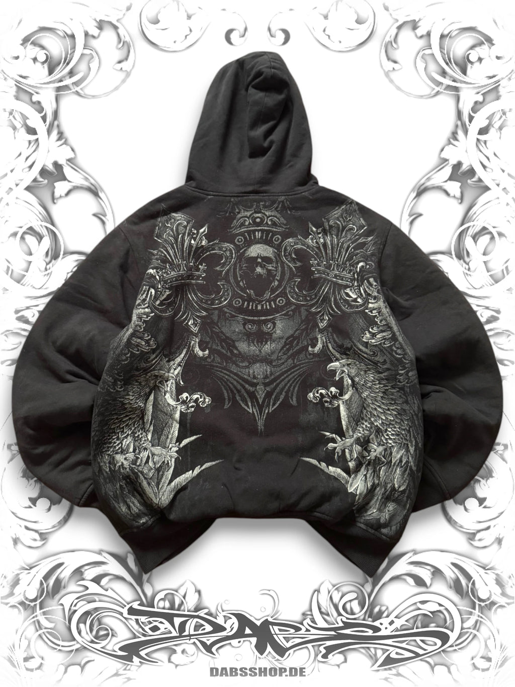 Oversized MMA Elite zip hoodie with a large skull graphic in a vintage Y2K grunge-inspired design, back view