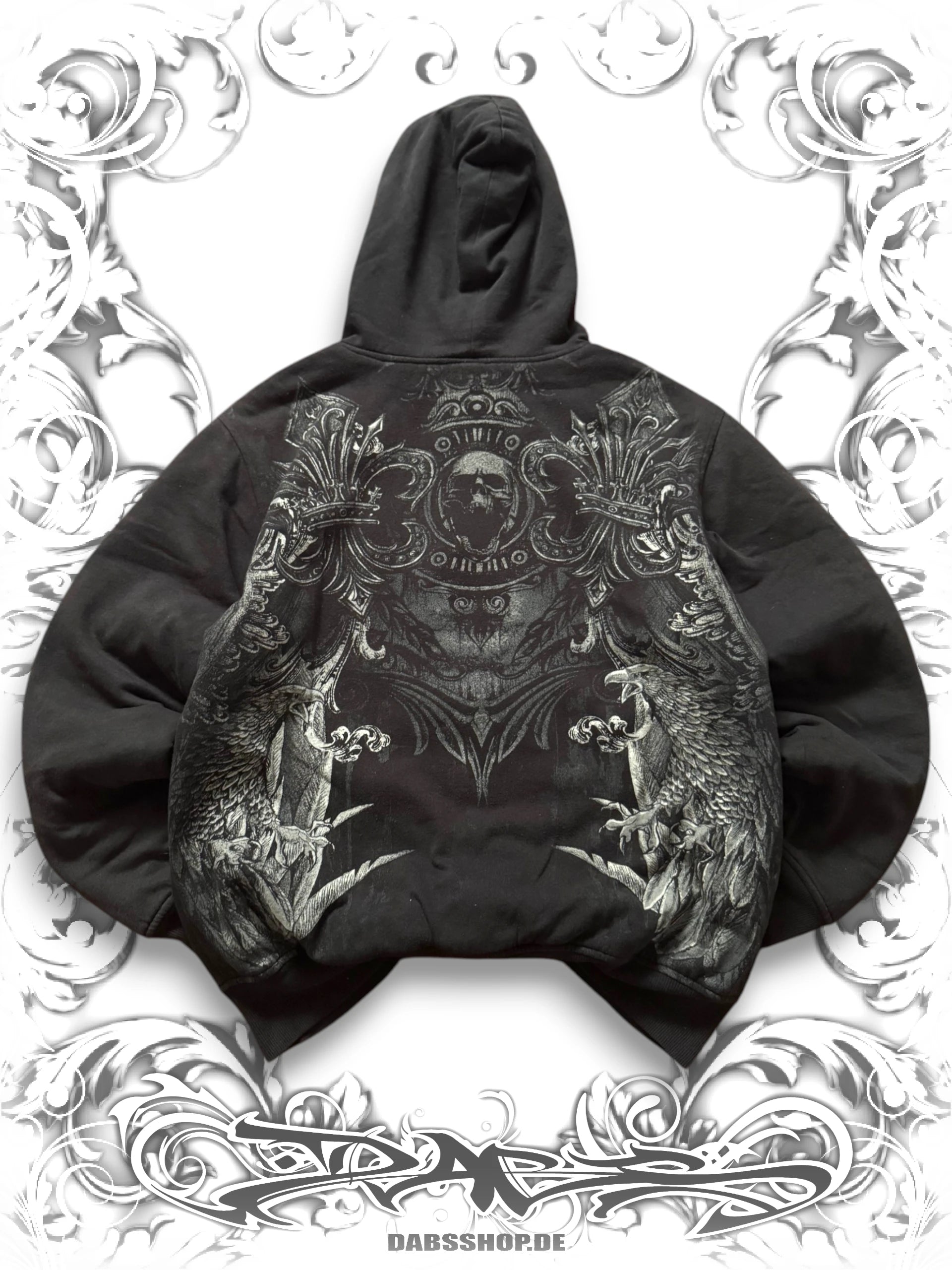 Oversized MMA Elite zip hoodie with a large skull graphic in a vintage Y2K grunge-inspired design, back view