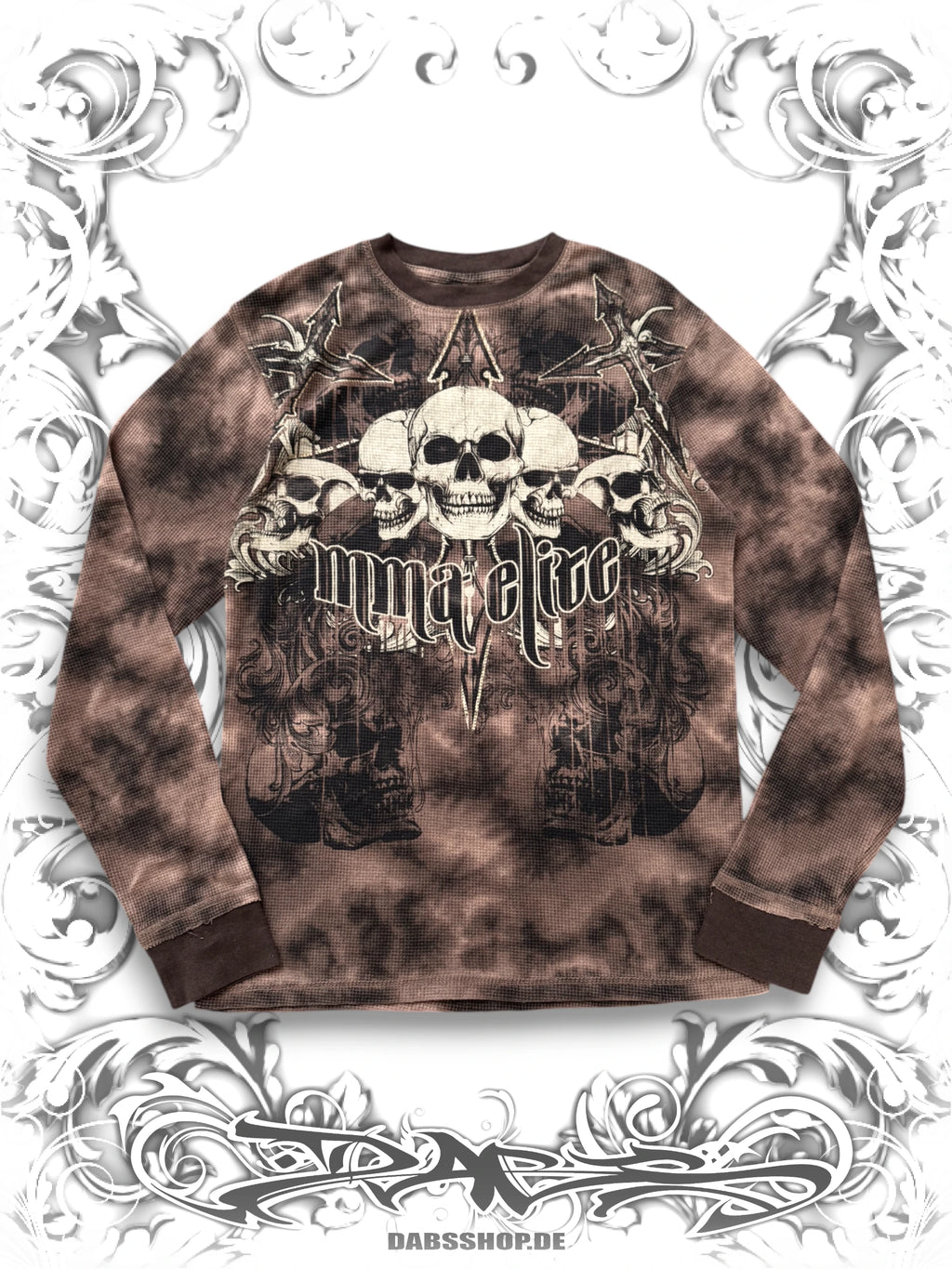 MMA Elite Brown Washed Triple Skull Longsleeve