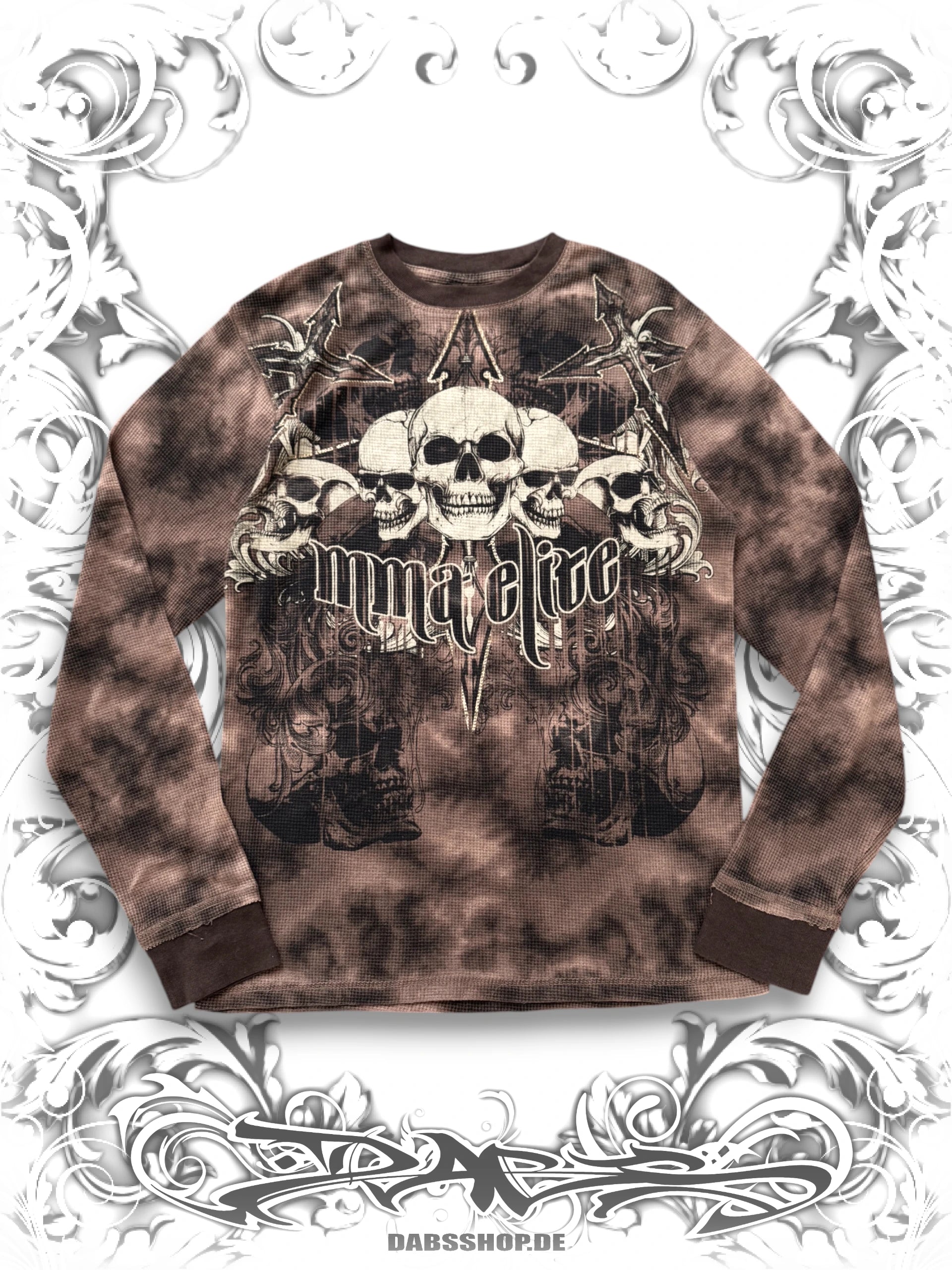 MMA Elite Brown Washed Triple Skull Longsleeve