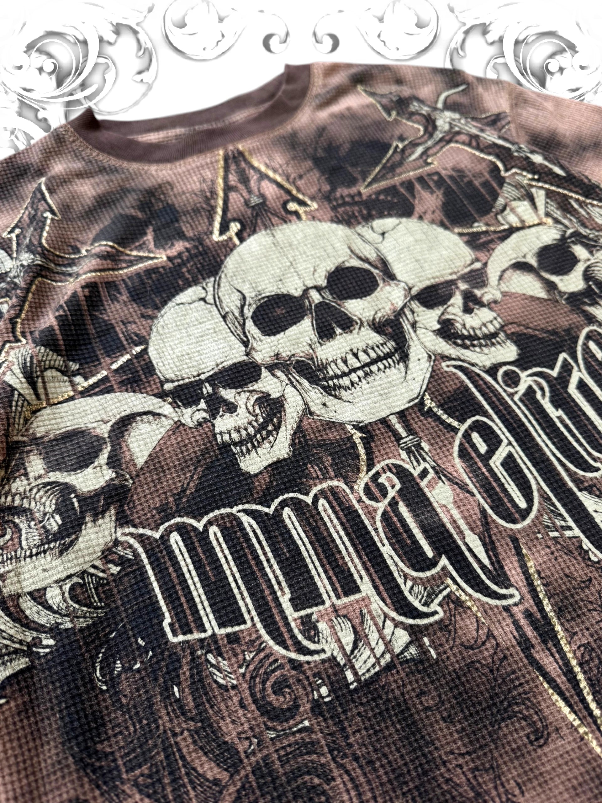 MMA Elite Brown Washed Triple Skull Longsleeve