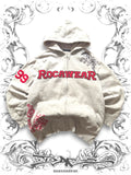Oversized Rocawear zip hoodie with graphic print and embroidered details in a vintage Y2K hip-hop style.