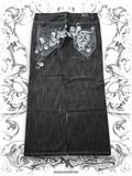 Russo 2000s black baggy pants with embroidered details and a relaxed hip hop streetwear fit