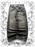 Dark wash Southpole wide-leg jeans with Skullpile Crossbone graphic and faded Y2K streetwear styling, front view