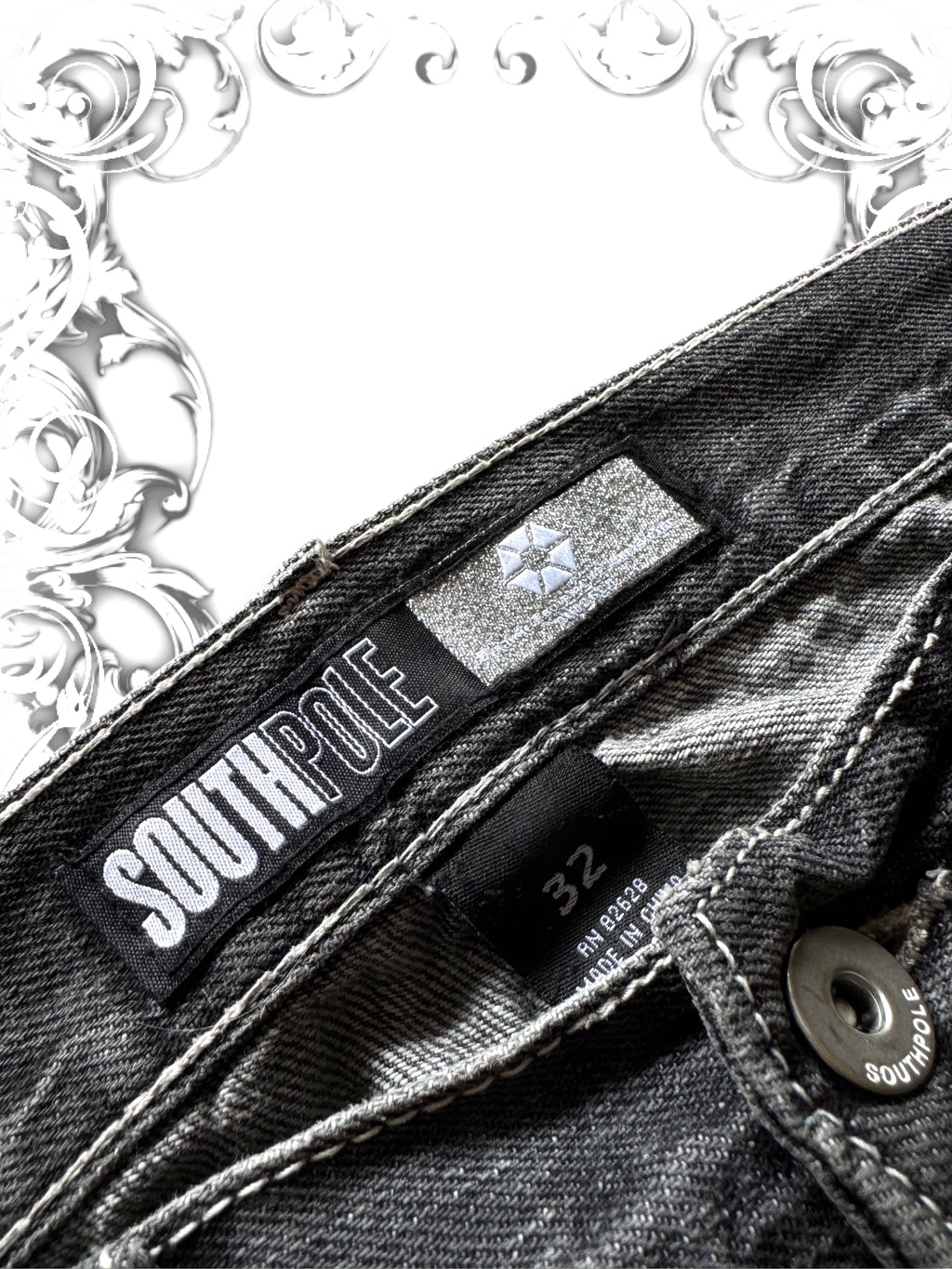 Southpole Silver Tab Baggy Pants with Embroidered Sigil Back Pockets